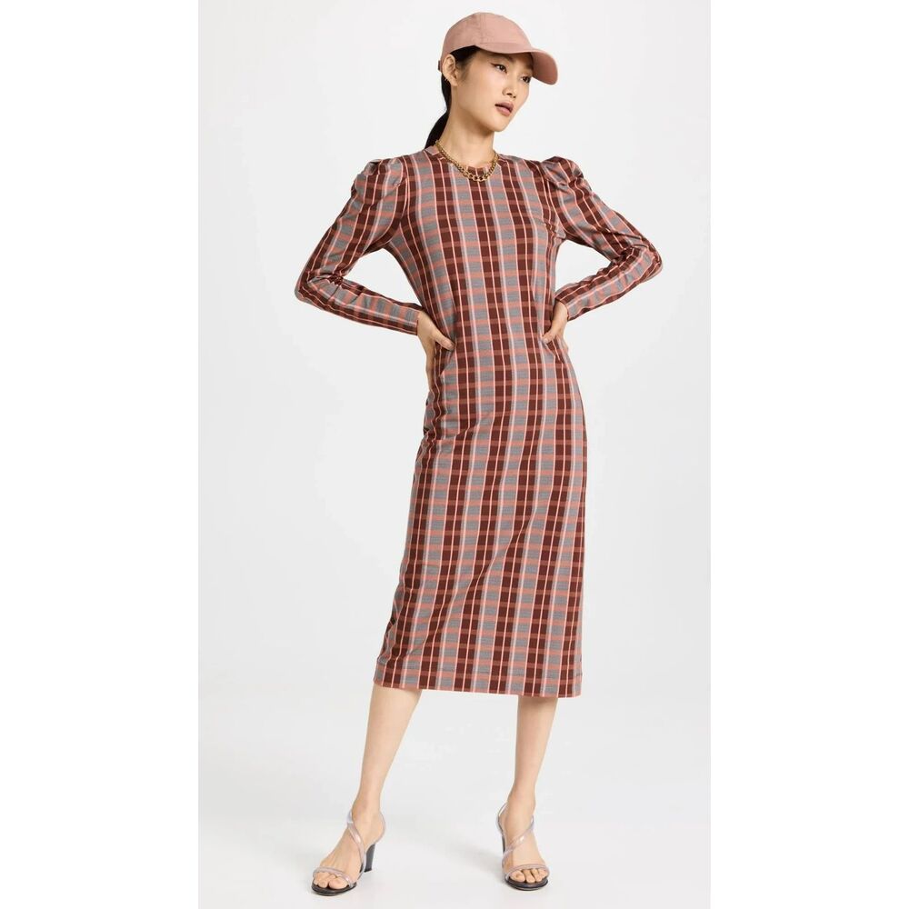 Tanya Taylor Women's Nancy Puff Long Sleeve Midi Shift Dress Size Large